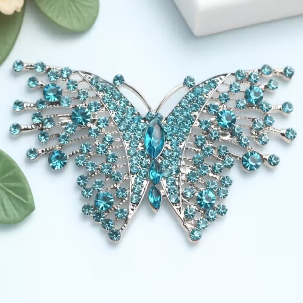 Vintage Style Encrusted Blue Butterfly Brooch